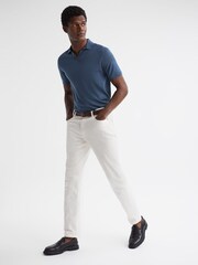 Reiss Airforce Blue Malbec Open Collar Silk Merino Polo Shirt - Image 3 of 6
