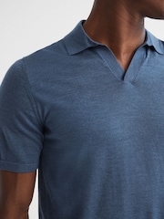 Reiss Airforce Blue Malbec Open Collar Silk Merino Polo Shirt - Image 4 of 6