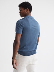 Reiss Airforce Blue Malbec Open Collar Silk Merino Polo Shirt - Image 5 of 6