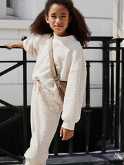 Pikowany w kolorze kremowo-ecru z fakturą - Crew Sweatshirt and Joggers Set (3-16yrs) - Image 1 of 9