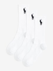 Polo Ralph Lauren White Large Pony Logo Crew Socks 3 Pack - Image 1 of 2