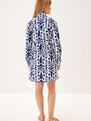 Navy Blue/White Fuller Bust 100% Cotton Poplin Mini Shirt Dress - Image 3 of 5