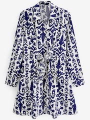 Navy Blue/White Fuller Bust 100% Cotton Poplin Mini Shirt Dress - Image 5 of 5