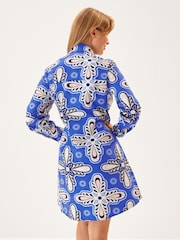 Blue Floral Fuller Bust 100% Cotton Poplin Mini Shirt Dress - Image 2 of 4