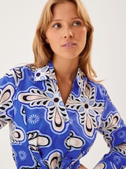 Blue Floral Fuller Bust 100% Cotton Poplin Mini Shirt Dress - Image 3 of 4
