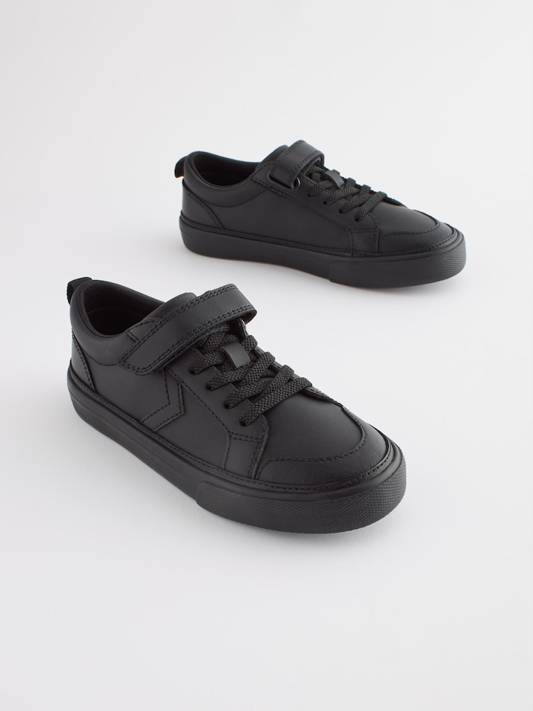 Black School Leather Strap Touch Fastening Shoes - Image 1 of 6