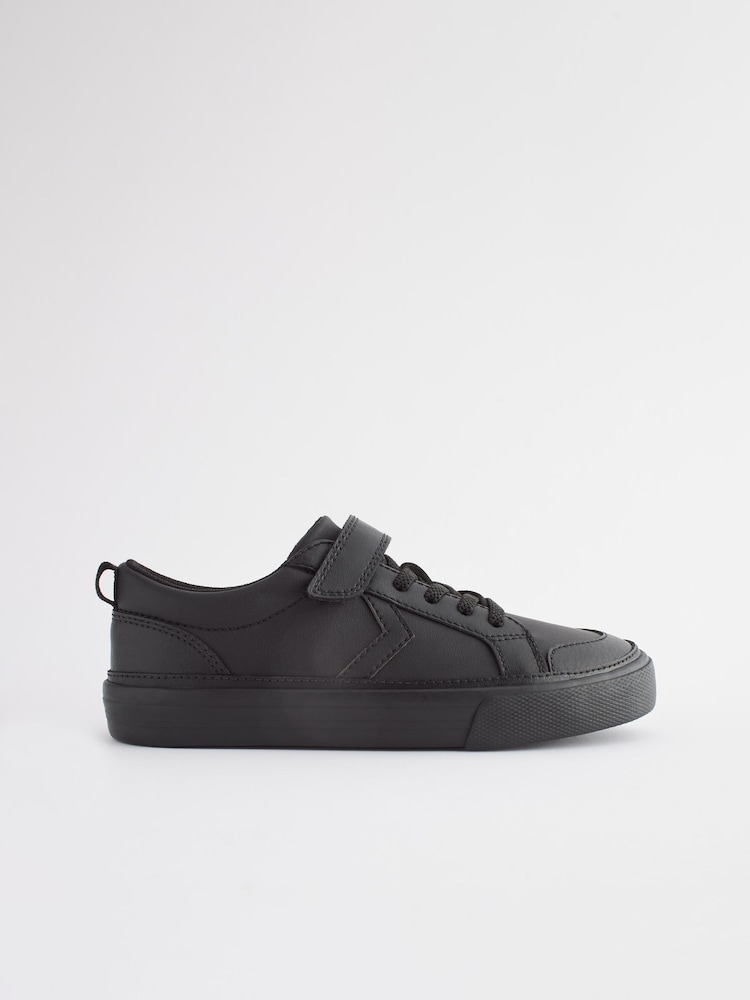 Black School Leather Strap Touch Fastening Shoes - Image 2 of 6