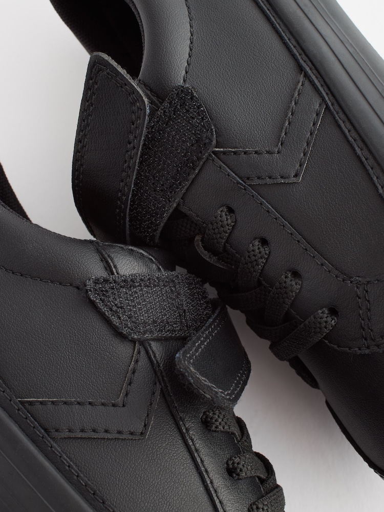 Black School Leather Strap Touch Fastening Shoes - Image 6 of 6