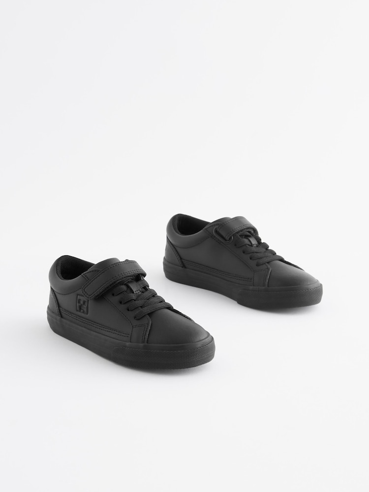 Black Minecraft Elastic Lace 1 Strap School Shoes - Image 1 of 5