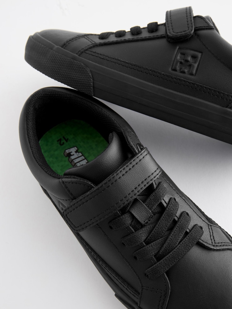 Black Minecraft Elastic Lace 1 Strap School Shoes - Image 5 of 5