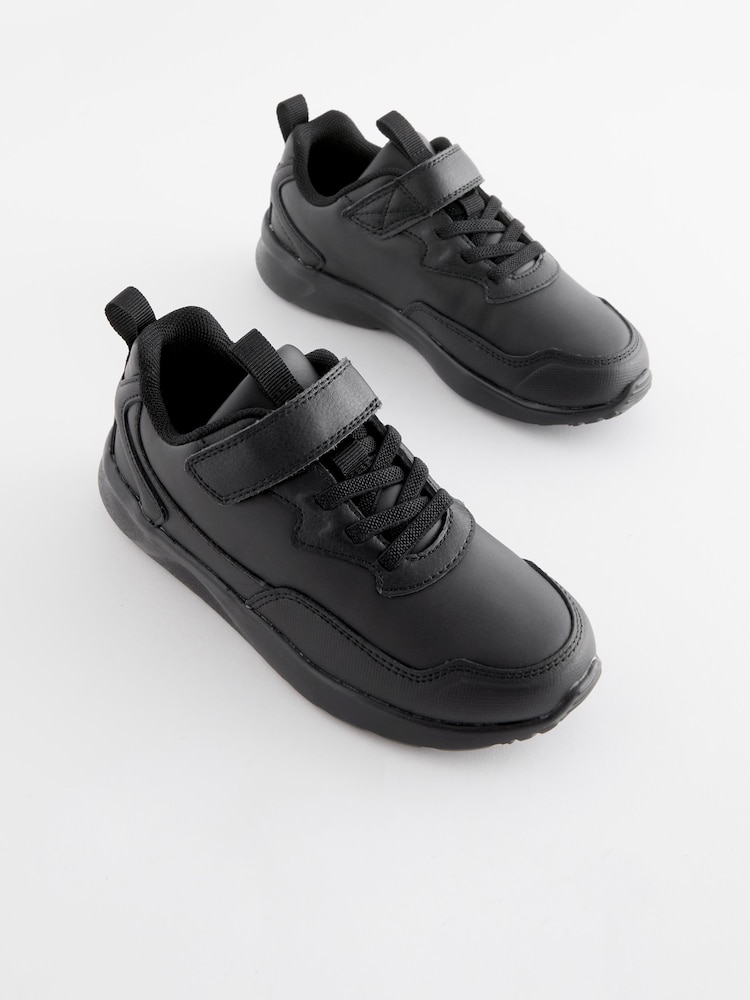 Black Standard Fit (F) Single Strap School Trainers - Image 1 of 5 Black Standard Fit (F) Single Strap School Trainers - Image 1 of 5