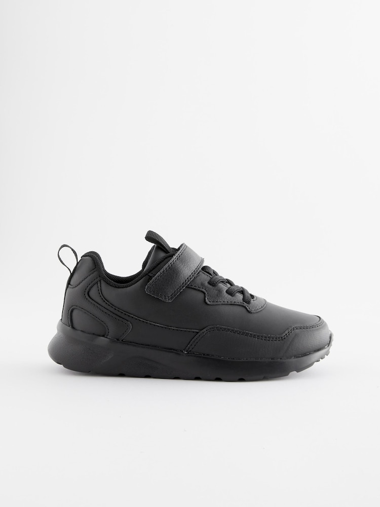 Black Standard Fit (F) Single Strap School Trainers - Image 2 of 5 Black Standard Fit (F) Single Strap School Trainers - Image 2 of 5