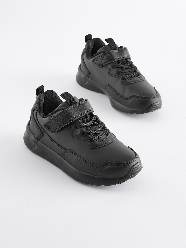 Black Wide Fit (G) Single Strap School Trainers - Image 1 of 7