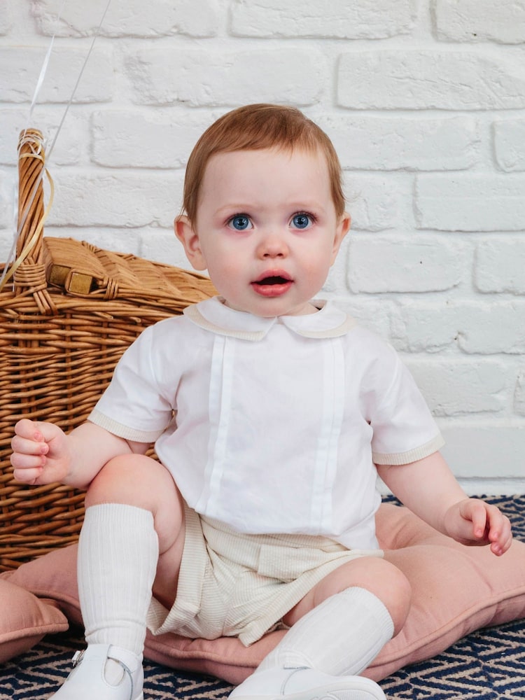Trotters London Little 100% Cotton Oatmeal/White Rupert Set - Image 4 of 5