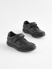 Black Wide Fit (G) School Leather Elastic Lace Shoes - Image 1 of 5