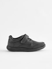 Black Wide Fit (G) School Leather Elastic Lace Shoes - Image 2 of 5