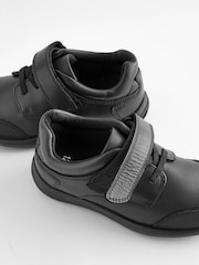 Black Wide Fit (G) School Leather Elastic Lace Shoes - Image 4 of 5