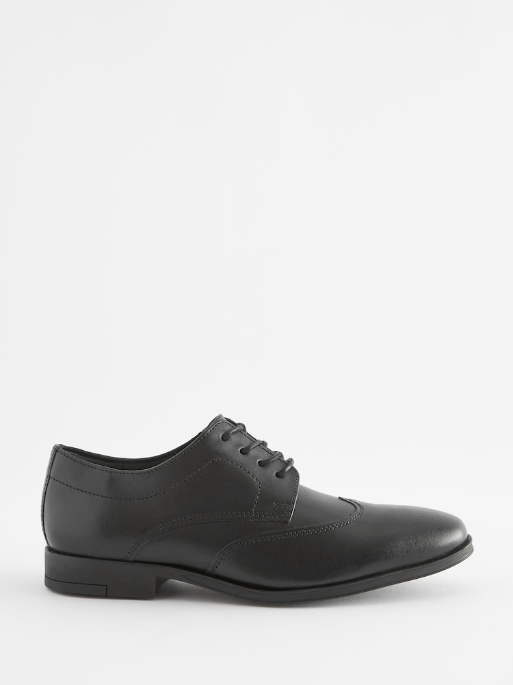 Black School Leather Wing Cap Shoes - Image 2 of 5