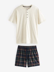 Cream/Navy Blue Check Motionflex Cosy Short Pyjamas Set - Image 7 of 11