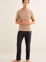 Tan/Navy Blue Check Motionflex Cosy Pyjamas Set - Image 1 of 10