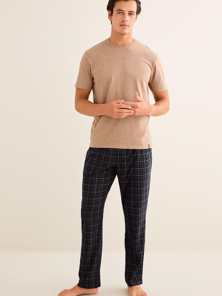 Tan/Navy Blue Check Motionflex Cosy Pyjamas Set - Image 1 of 10