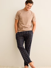 Tan/Navy Blue Check Motionflex Cosy Pyjamas Set - Image 2 of 10