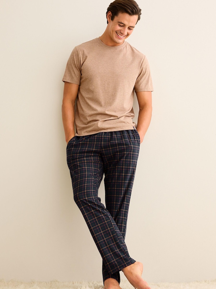 Tan/Navy Blue Check Motionflex Cosy Pyjamas Set - Image 2 of 10