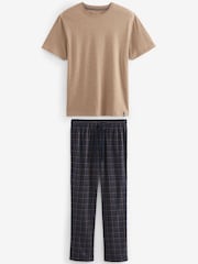 Tan/Navy Blue Check Motionflex Cosy Pyjamas Set - Image 7 of 10