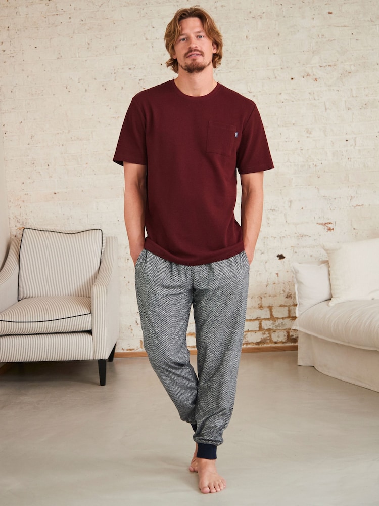 Red/Navy Blue Herringbone Motionflex Cosy Cuffed Pyjamas Set - Image 1 of 10