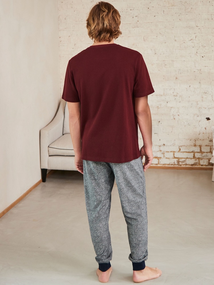 Red/Navy Blue Herringbone Motionflex Cosy Cuffed Pyjamas Set - Image 2 of 10 Red/Navy Blue Herringbone Motionflex Cosy Cuffed Pyjamas Set - Image 2 of 10