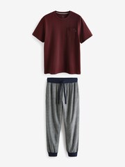 Red/Navy Blue Herringbone Motionflex Cosy Cuffed Pyjamas Set - Image 6 of 10