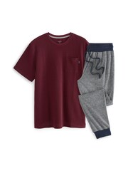 Red/Navy Blue Herringbone Motionflex Cosy Cuffed Pyjamas Set - Image 7 of 10