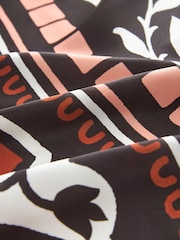 Brown Print Satin Kaftan Coverup Beach Summer Dress - Image 6 of 6