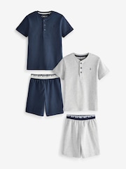 Blue/Grey Plain Short Pyjamas 2 Pack (3-16yrs) - Image 1 of 3