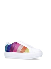 Kurt Geiger London Pink Laney Stripe Crystal Trainers - Image 3 of 5