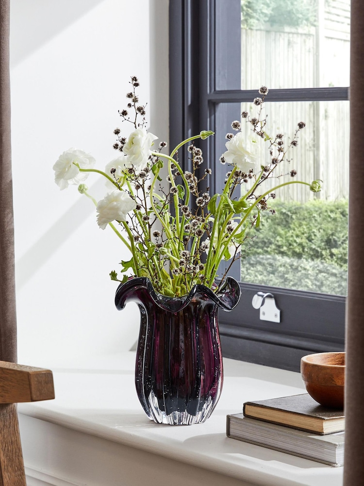 Purple Fluted Glass Vase - Image 1 of 3 Purple Fluted Glass Vase - Image 1 of 3