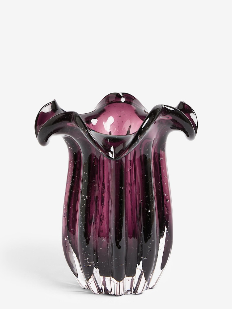 Purple Fluted Glass Vase - Image 2 of 3 Purple Fluted Glass Vase - Image 2 of 3