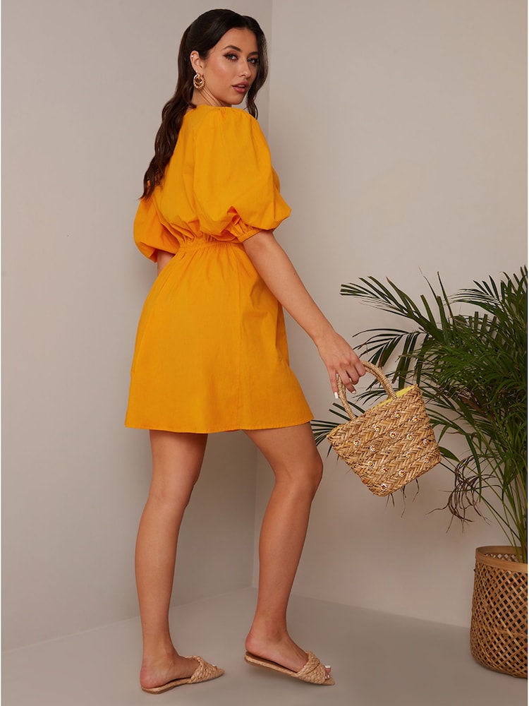 Chi Chi London Orange Ring Front Puff Sleeve Dress - Image 2 of 4
