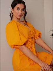 Chi Chi London Orange Ring Front Puff Sleeve Dress - Image 4 of 4