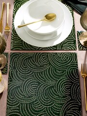 Green Patterned Glass Placemats and Coasters Set of 2 Placemats - Image 1 of 2