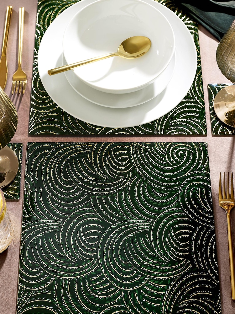 Green Patterned Glass Placemats and Coasters Set of 2 Placemats - Image 1 of 2