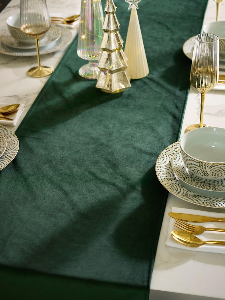 Green Velvet Kitchen Table Runner - Image 1 of 2