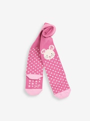 JoJo Maman Bébé Pink Mouse Knee Cotton Rich Tights - Image 1 of 1