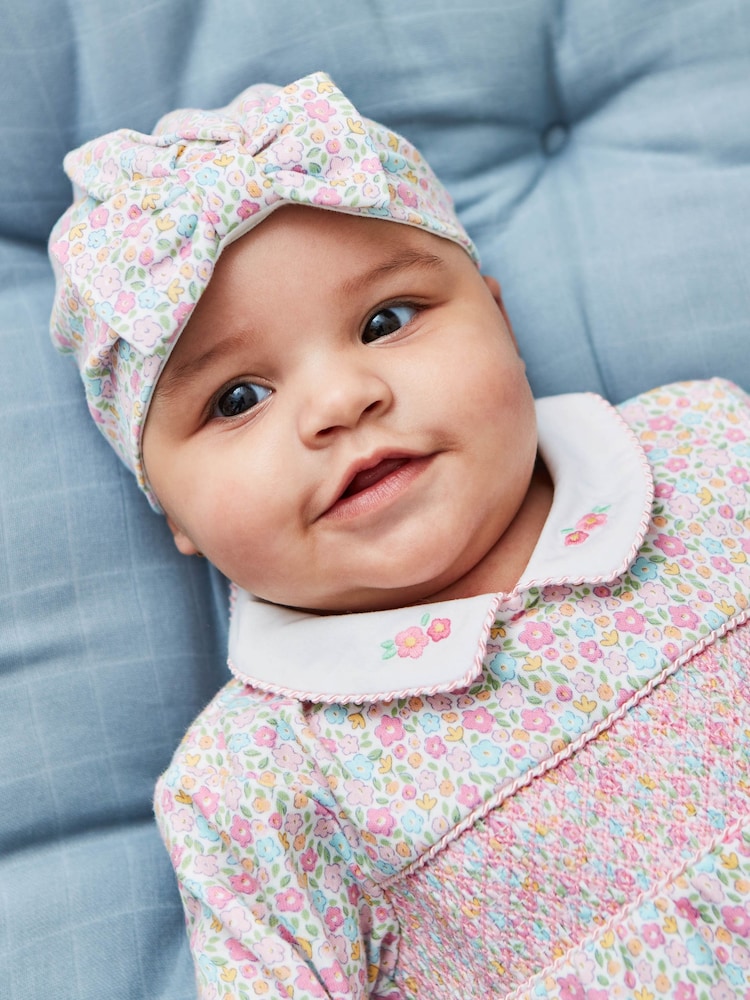 JoJo Maman Bébé Pink Ditsy Ladybird Floral Print Turban - Image 2 of 3