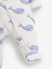 JoJo Maman Bébé Blue Whale Print Zip Cotton Baby Sleepsuit - Image 3 of 3
