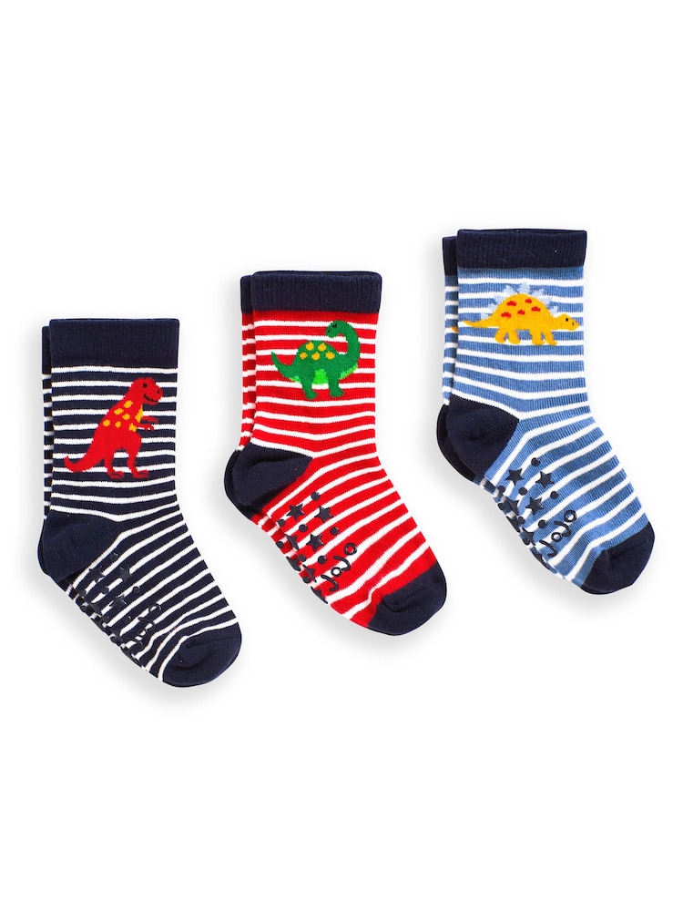 JoJo Maman Bébé Navy 3-Pack Dino Socks - Image 1 of 1