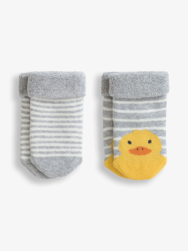 JoJo Maman Bébé Marl Grey Duck 2-Pack Baby Socks - Image 1 of 3