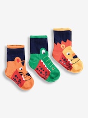 JoJo Maman Bébé Navy 3-Pack Snappy Safari Socks - Image 1 of 4