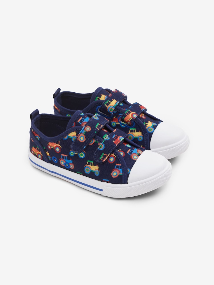 JoJo Maman Bébé Navy Boys' Kids' Tractor Canvas Pumps - Image 1 of 6