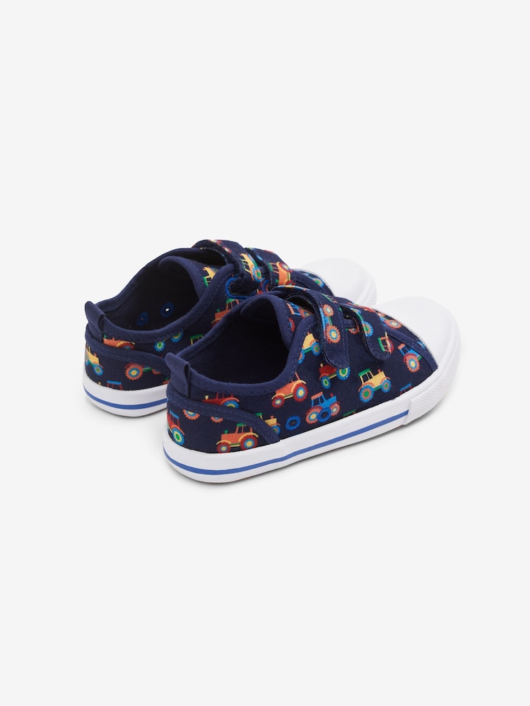 JoJo Maman Bébé Navy Boys' Kids' Tractor Canvas Pumps - Image 2 of 6